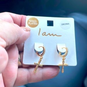 Iam Gold Plated Zirconia Cross Earrings